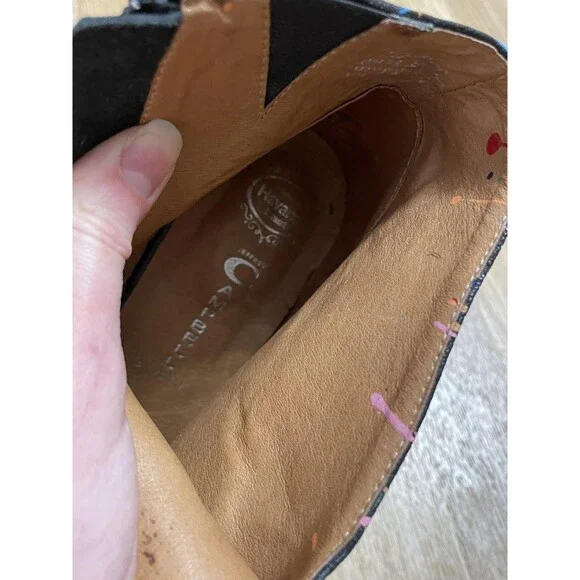 Jeffrey Campbell Boots Womens 10 Black Multi Leather Tick Paint Wedge Booties - Picture 6 of 8